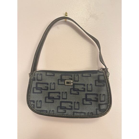 Guess Jeans Vintage Y2K All Over Logo Denim Small Shoulder Bag - Picture 1 of 8